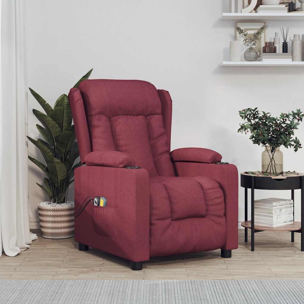vidaXL Massagesessel, Massagesessel Elektrisch Weinrot Stoff