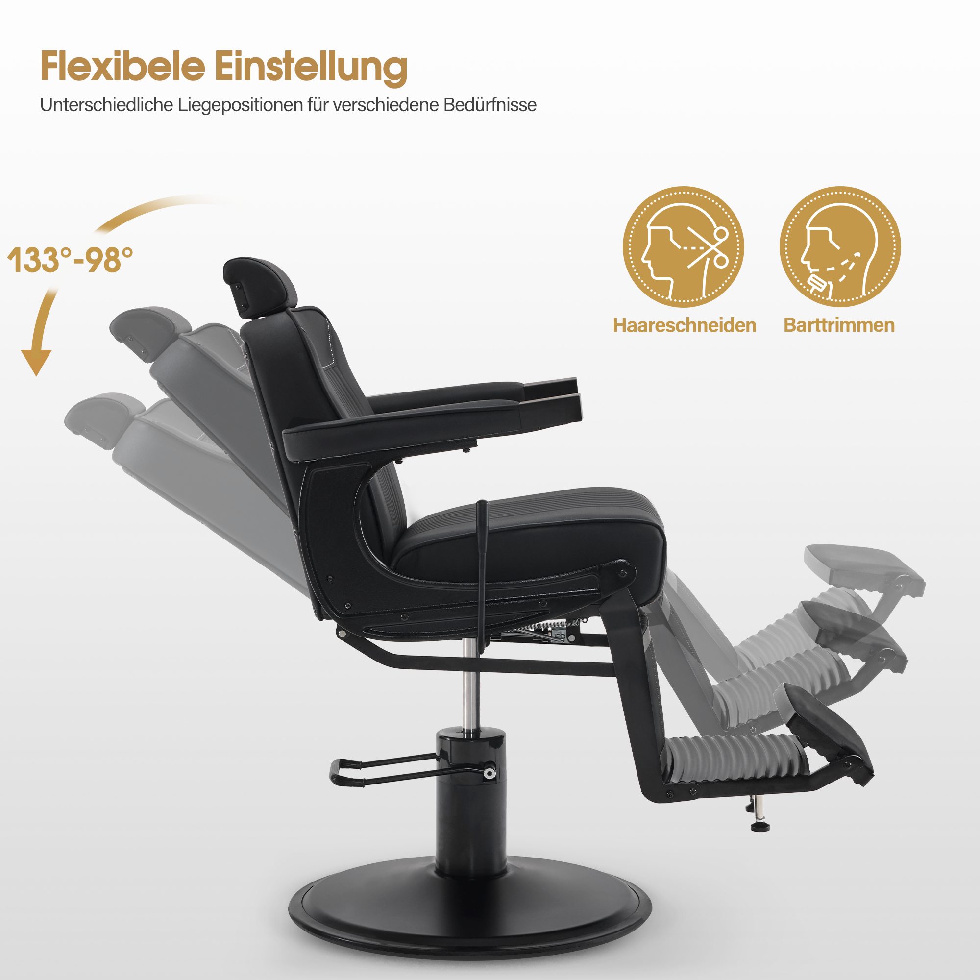 Barberpub Drehstuhl Barberpub Friseurstuhl Friseureinrichtung Friseursessel 3822SWZ, Höhenverstellbar, Kippbar, Drehbar – Bild 3 von 5