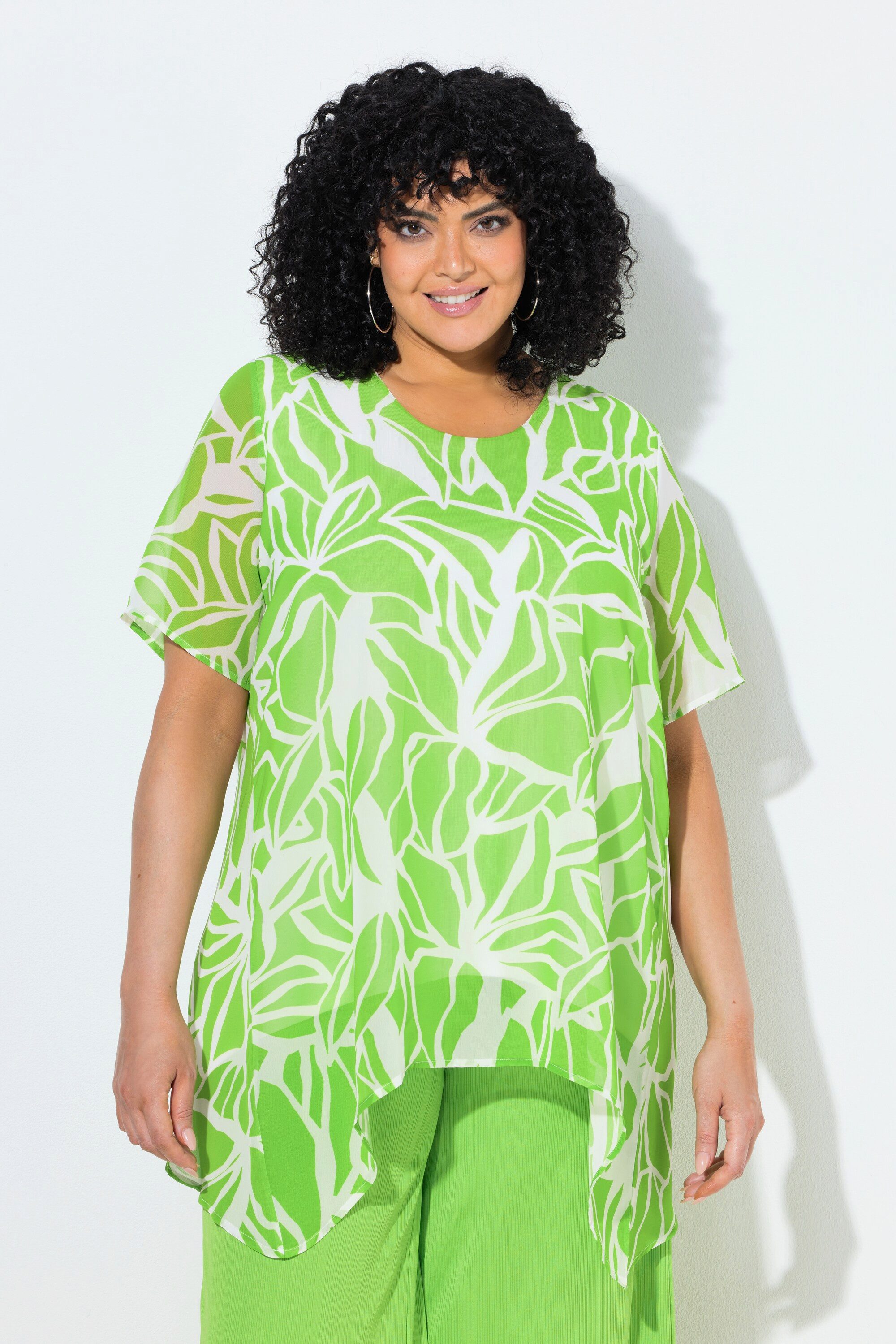 Ulla Popken Tunika Chiffon-Bluse Rückenschlitz Rundhals Halbarm