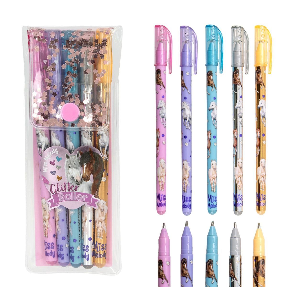 Depesche Spiel Miss Melody Glitter Gel Roller 5er Set - Pferde-Design