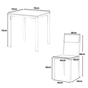 XDeer Essgruppe Sitzgruppe, Esszimmergruppe Esstisch mit 2 Stühlen 70*70*75cm