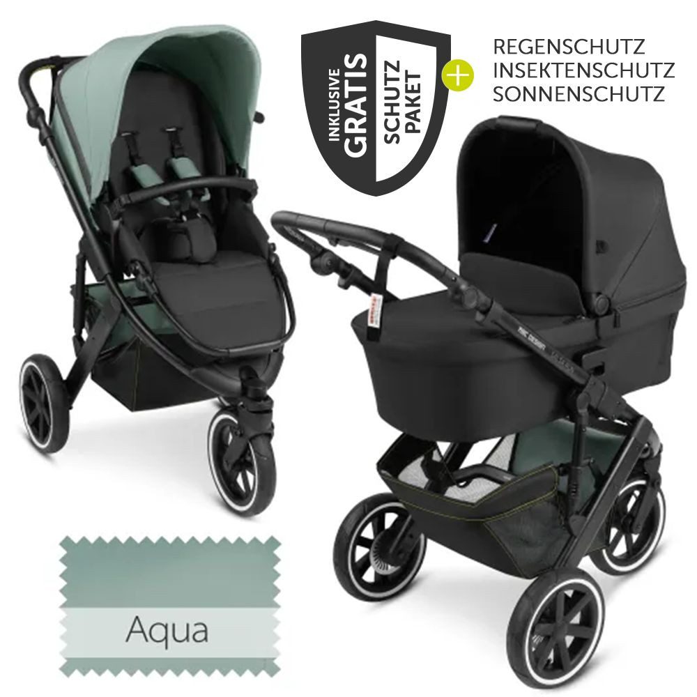 ABC Design Kombi-Kinderwagen Salsa 3 Run - Aqua, Kinderwagen Buggy mit Lufträdern, Babywanne, Sportsitz, Regenschutz
