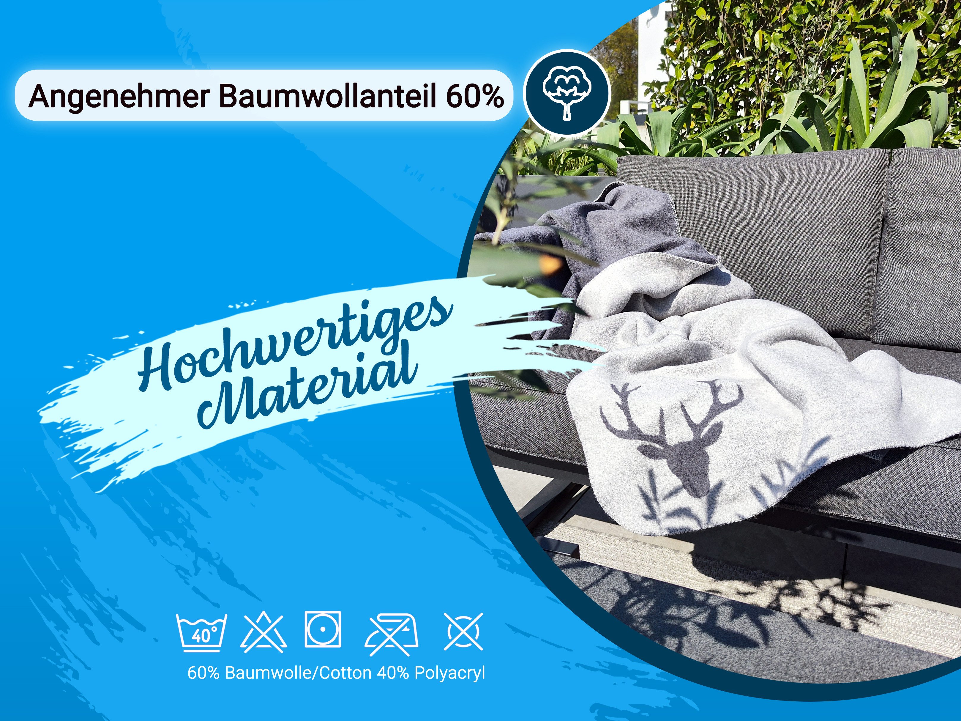 Wohndecke, ZOLLNER, 150 x 200 cm, 60% Baumwolle, 40% Polyacryl, vom Hotelwä günstig online kaufen