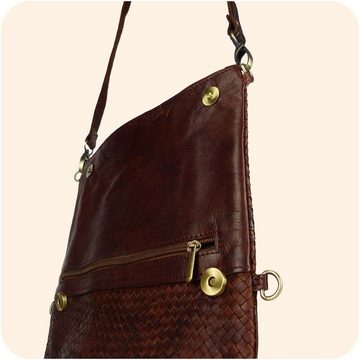 SIMANDRA Handtasche Leder Tasche Dafira 33x26cm, marokkanische Umhängetasche in Flecht-Optik mit 3 Fächern