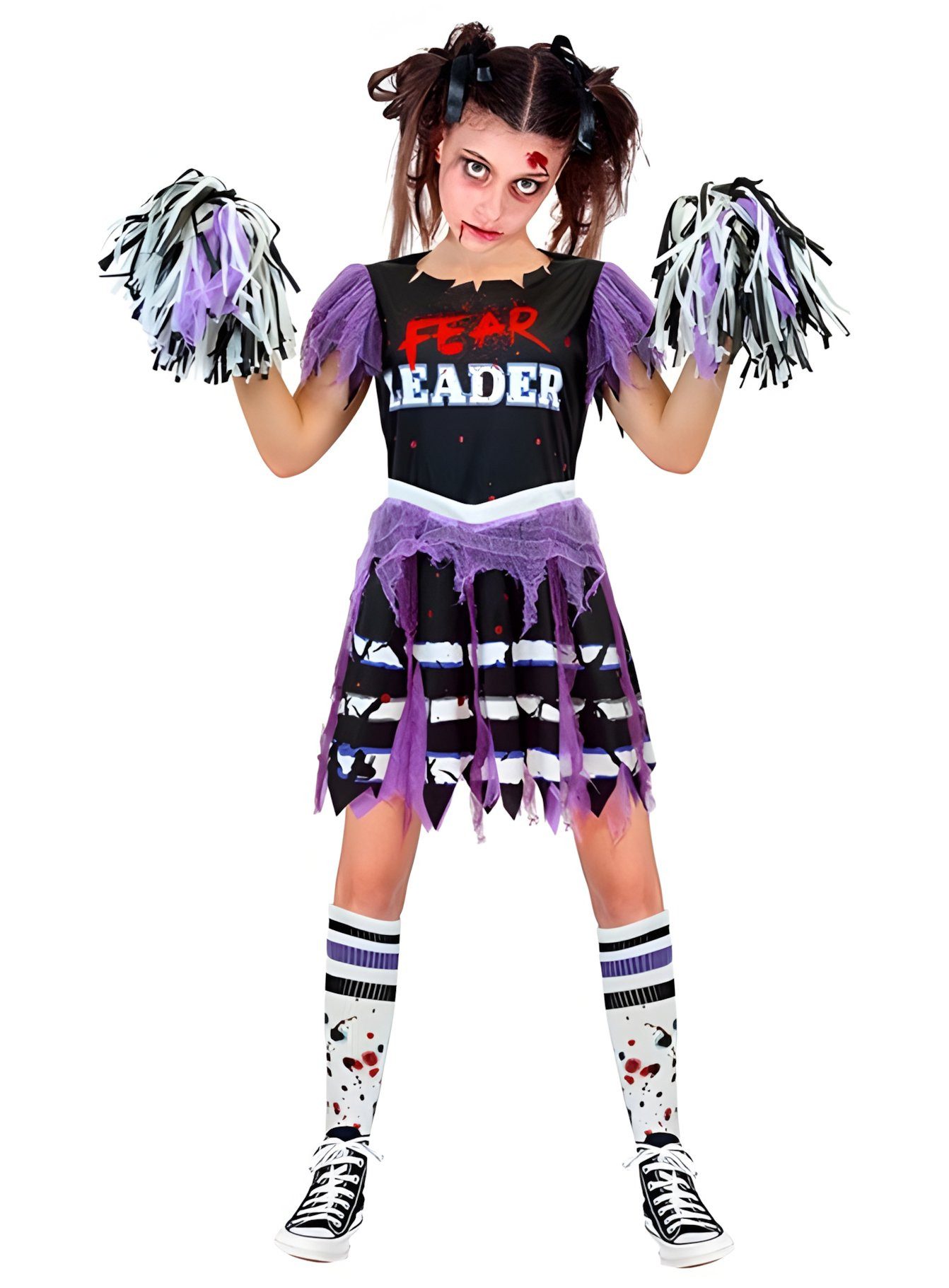 Metamorph Zombie-Kostüm Zombie Cheerleaderin Kostüm für Mädchen, Blutiges Cheerleader-Kleid für schaurige Tanzeinlagen am Totenfest