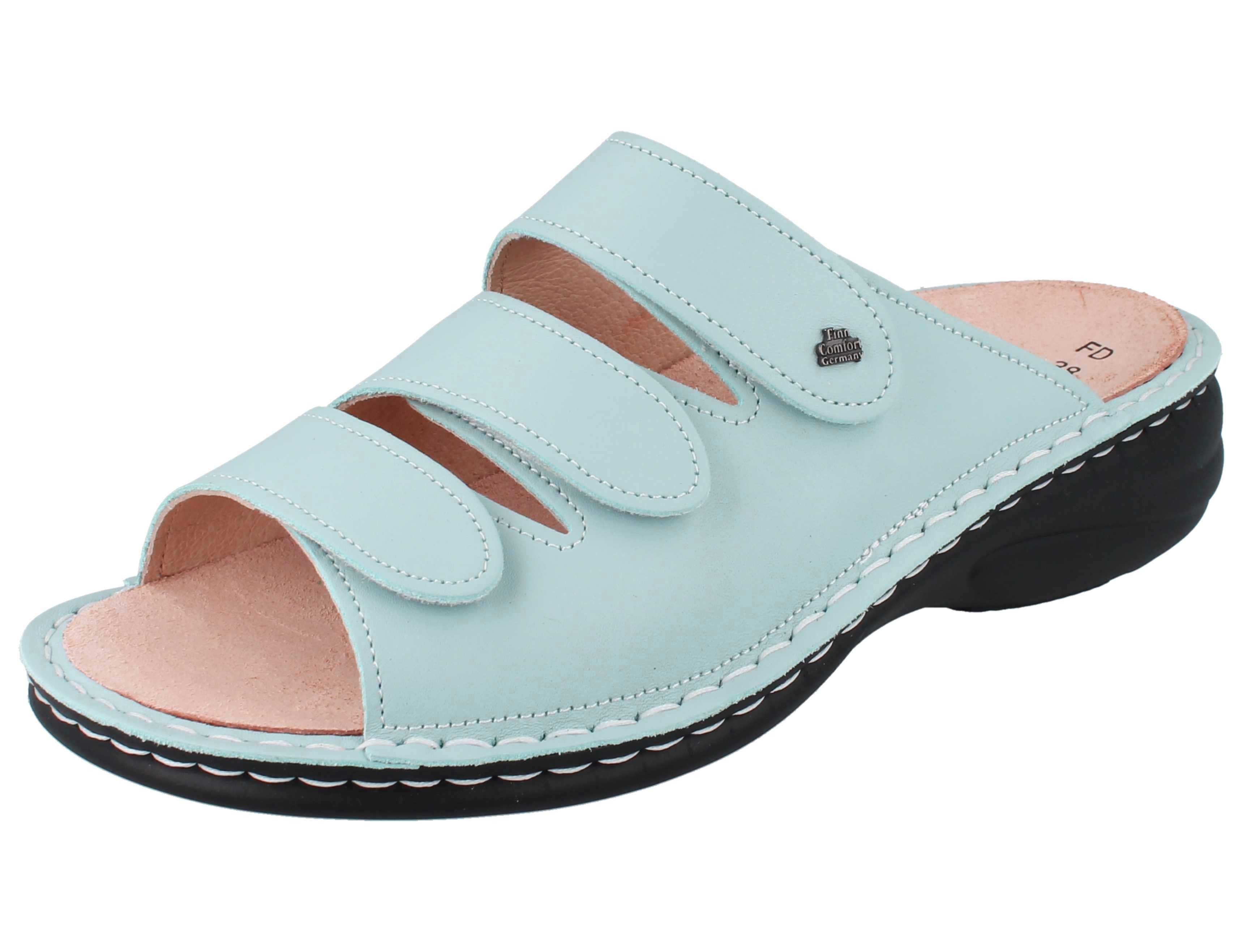 Finn Comfort FINN COMFORT Hellas Damen Pantolette hellblau Glattleder - Größe: 42 Pantolette Wechselfußbett