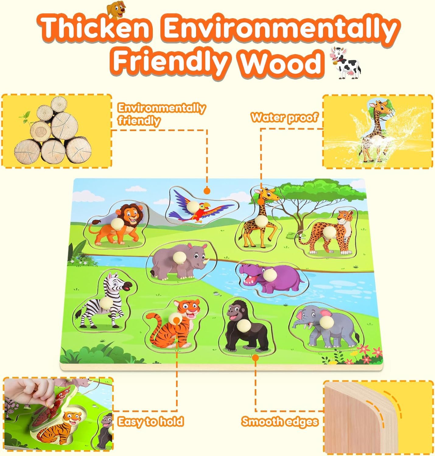 POPOLIC Lernspielzeug 3er-Set Holzpuzzle, Kleinkinder Spielzeug ab 2 3 Jahre (1-St., Montessori Spielzeug ab 1 Jahr, Puzzle ab 2), Holzspielzeug Kinderspielzeug – Bild 3 von 5