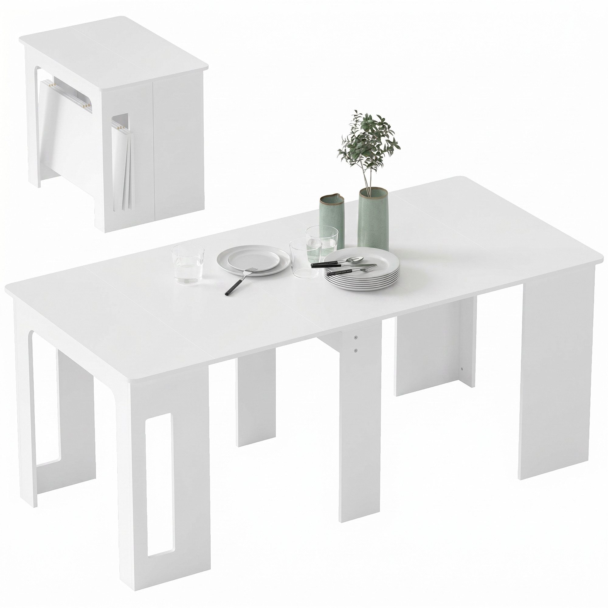 HOMCOM Klapptisch für bis 6 Personen, mit Stahlgleitschienen (Ausziehbar Küchentisch, 1-St., Esstisch), für Wohnzimmer, Esszimmer, Küche, 60-180x85x75 cm, Weiß