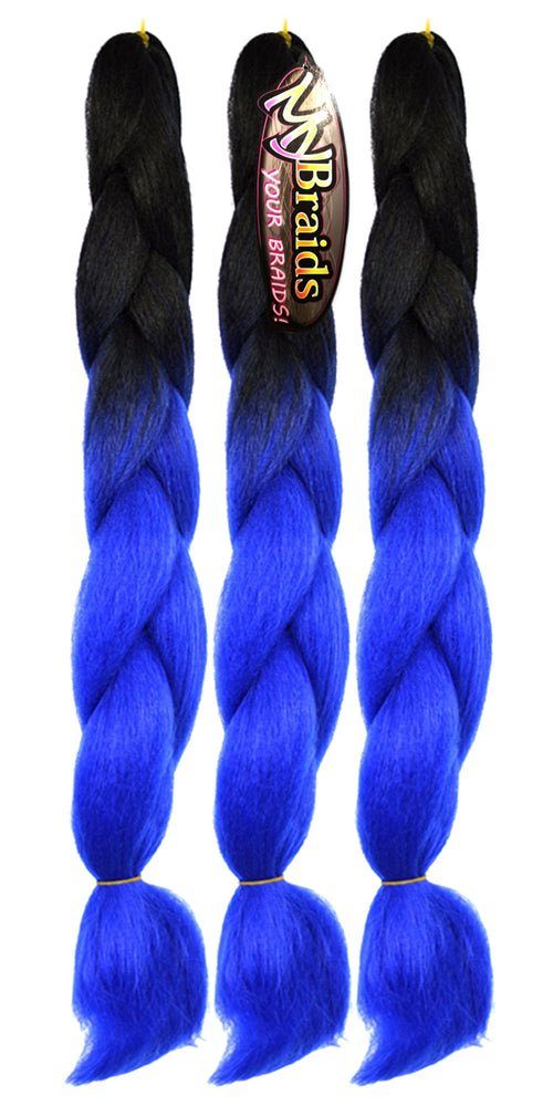 MyBraids YOUR BRAIDS! Kunsthaar-Extension Jumbo Braids Flechthaar Zöpfe 2-farbig im 3er Pack 19-BY Schwarz-Blau