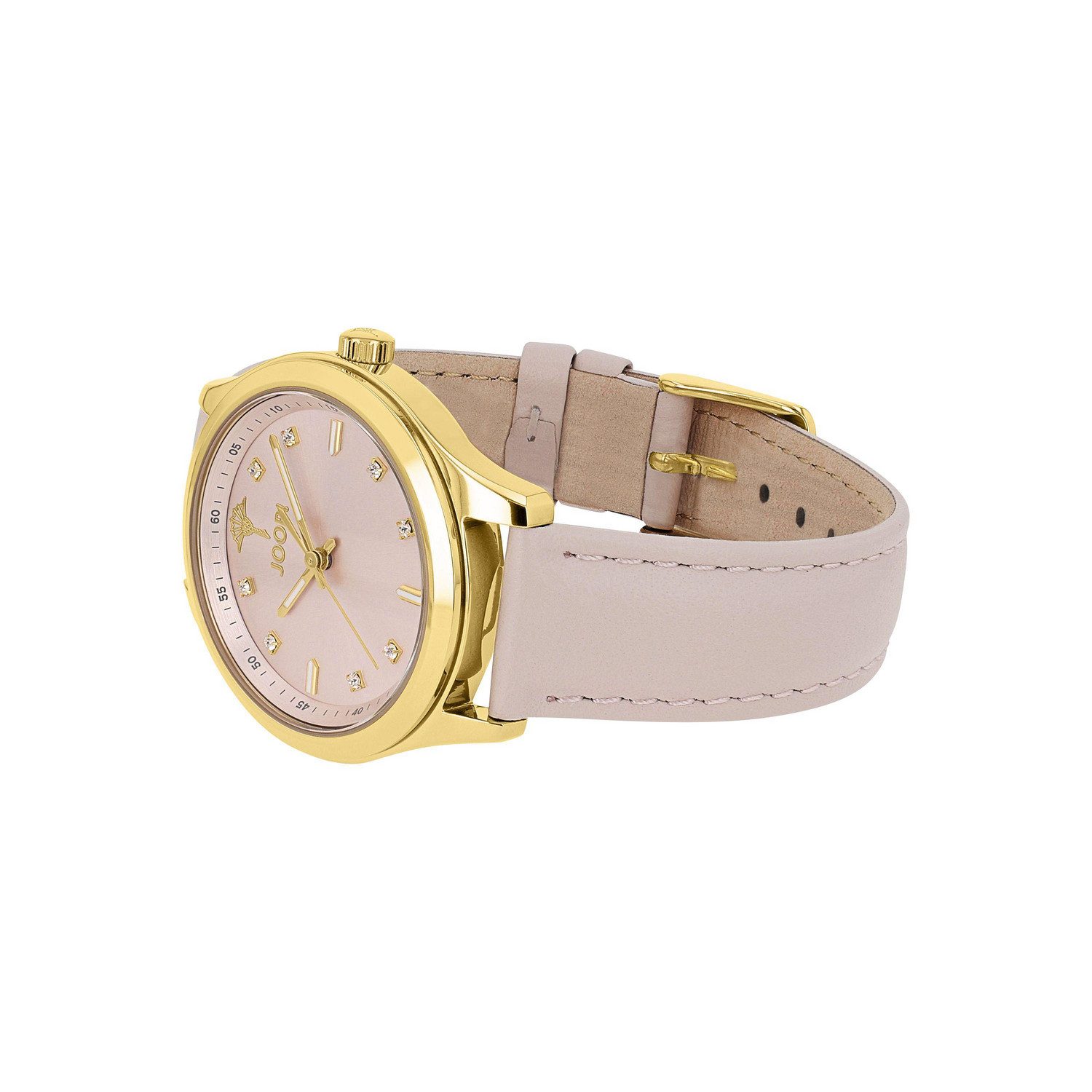 JOOP! Quarzuhr 2040163, Armbanduhr, Damenuhr, Lederarmband, analog, Kristallsteine