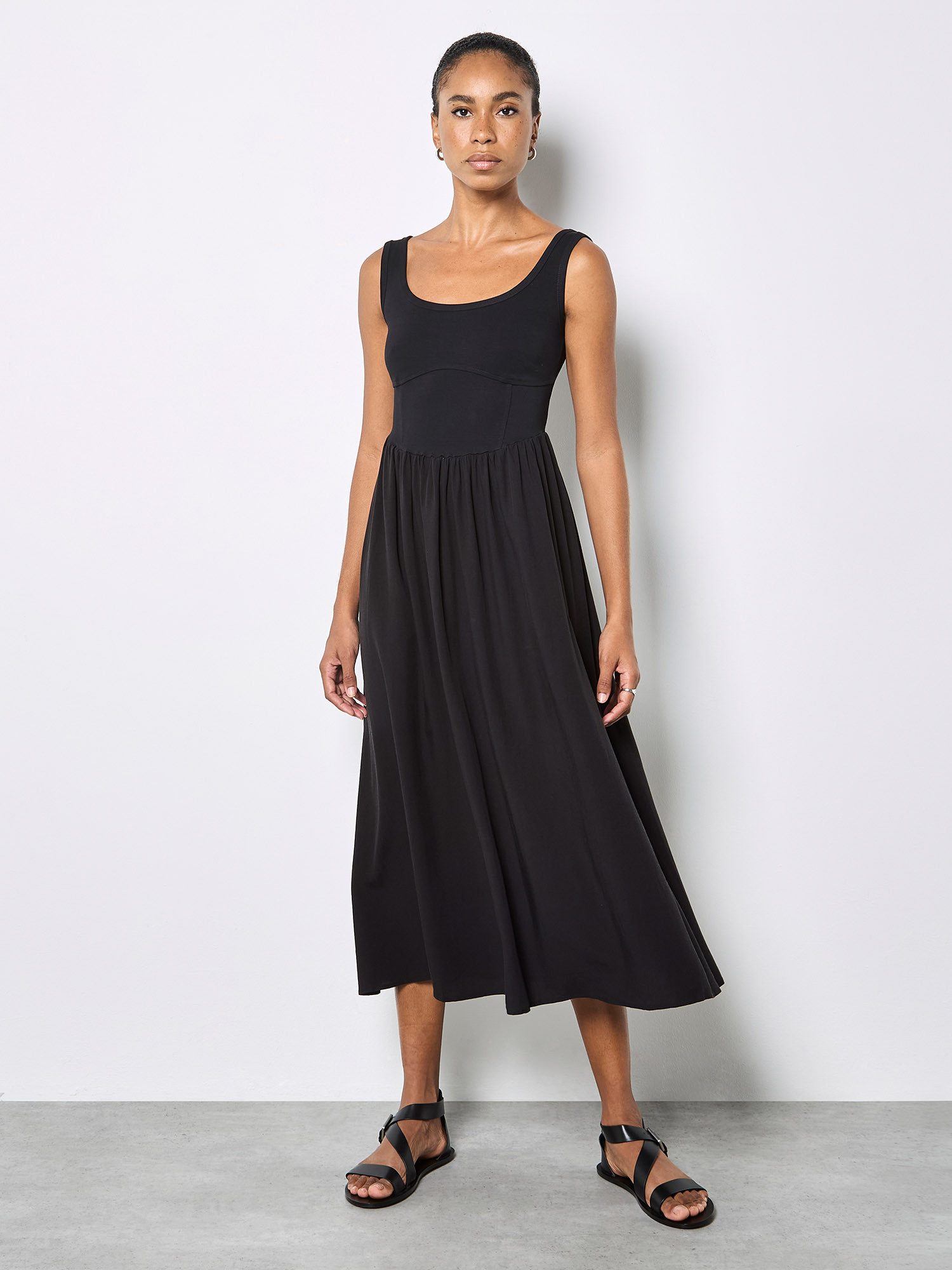 Apricot Midikleid Midi-Kleid mit Jersey-Oberteil Einfarbig günstig online kaufen