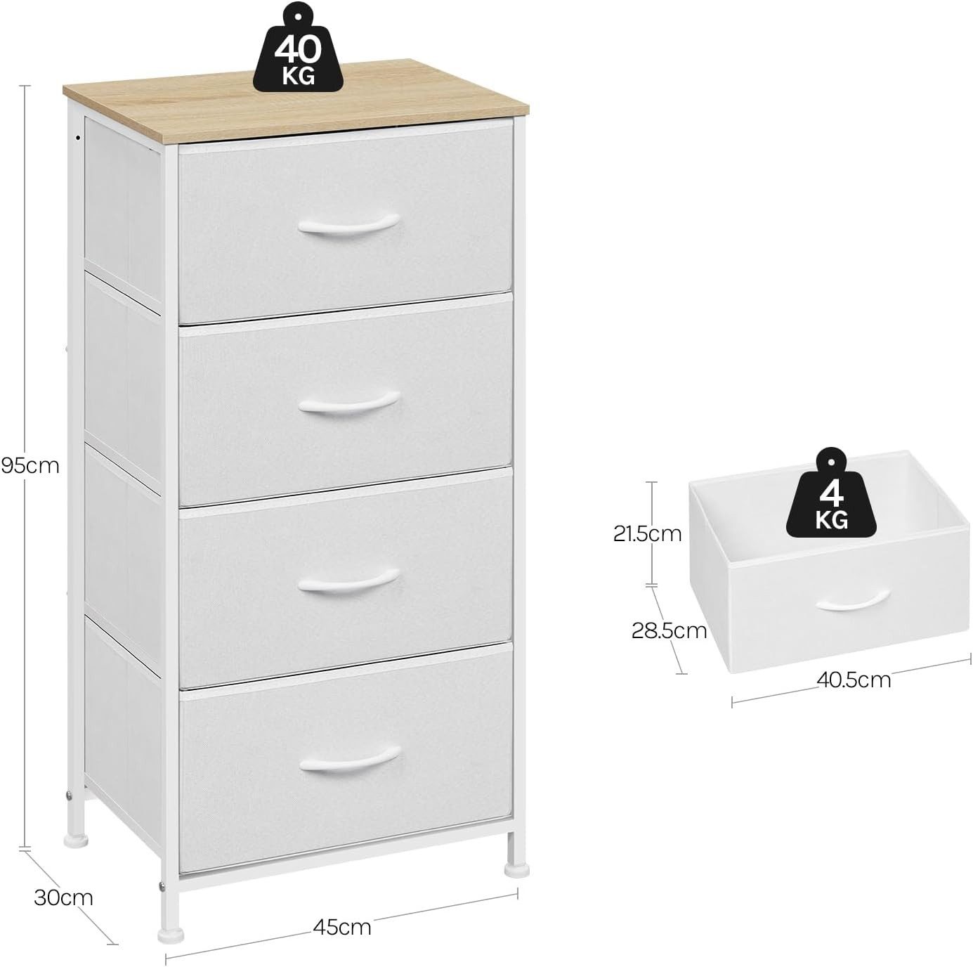 Woltu Kommode (1 St), schmal, mit 4 Schubladen aus Stoff, Sideboard