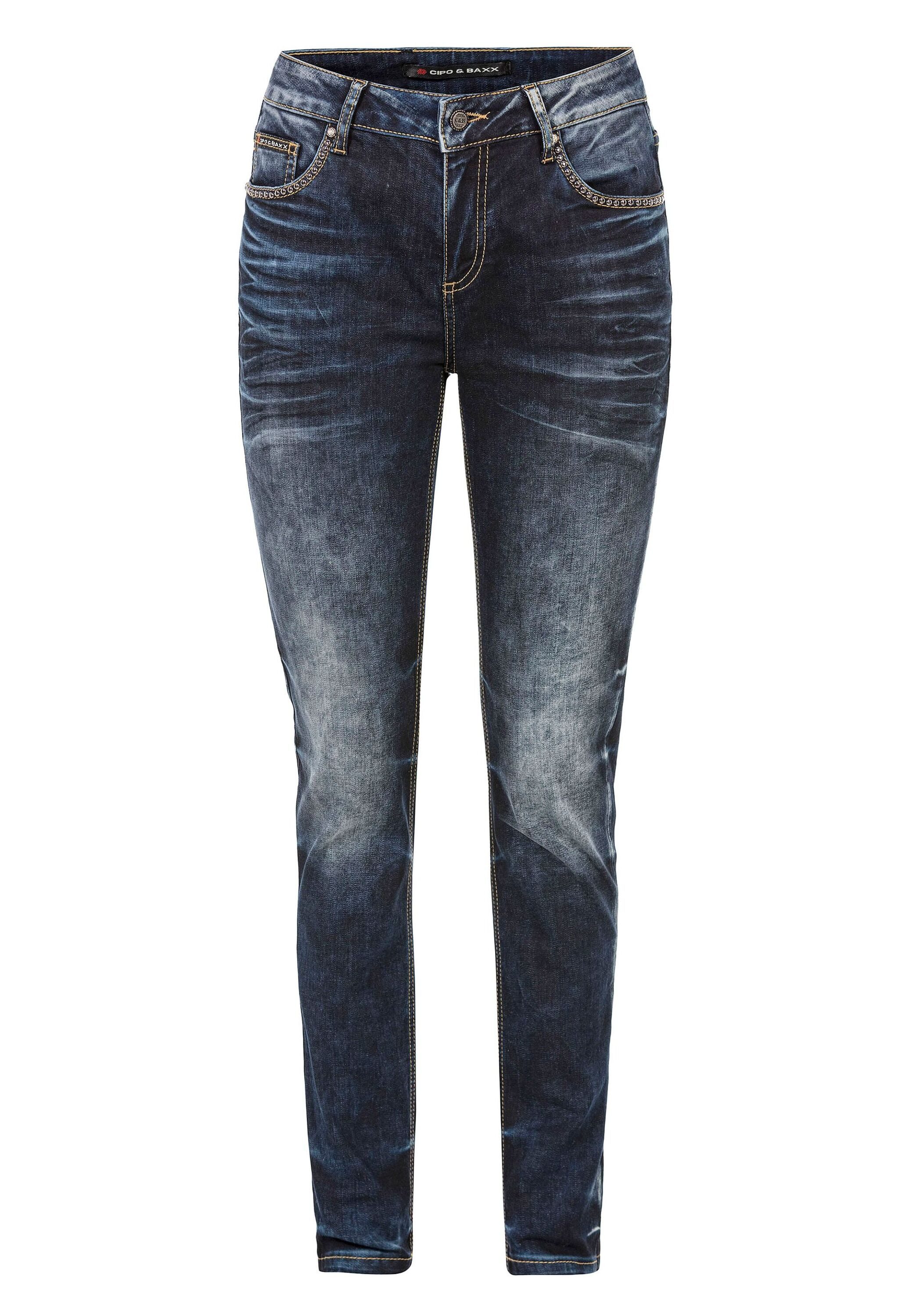 Cipo & Baxx Slim-fit-Jeans Jeans Mit glänzenden Nieten, WD465