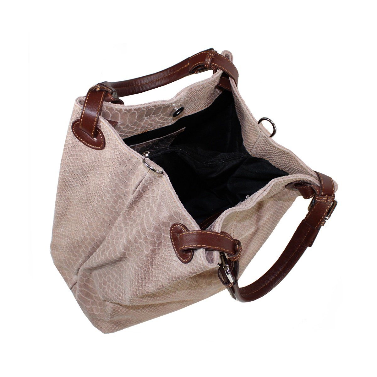 Prägung, fs-bags mit in Made Italy Taupe Handtasche fs6929, Leder