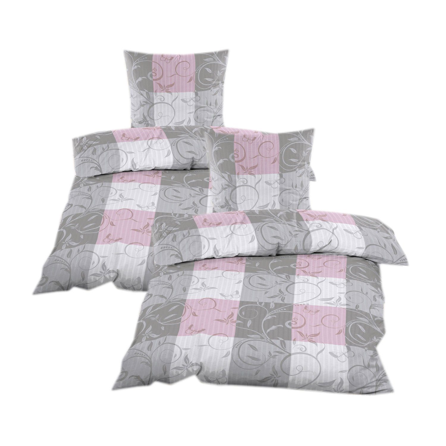 Casa Colori Bettwäsche Seersucker Garnitur 135x200 Reißverschluss in Grau R günstig online kaufen