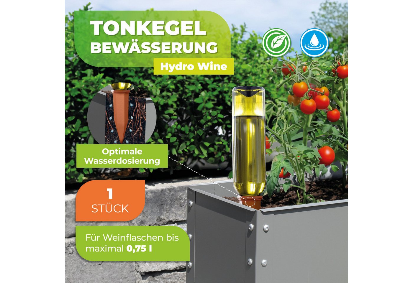Thumbnail - Bio Green Bewässerungssystem Topfpflanzenbewässerung „Hydro Wine“ mit Tonkegel 1 Stück, (1-tlg)