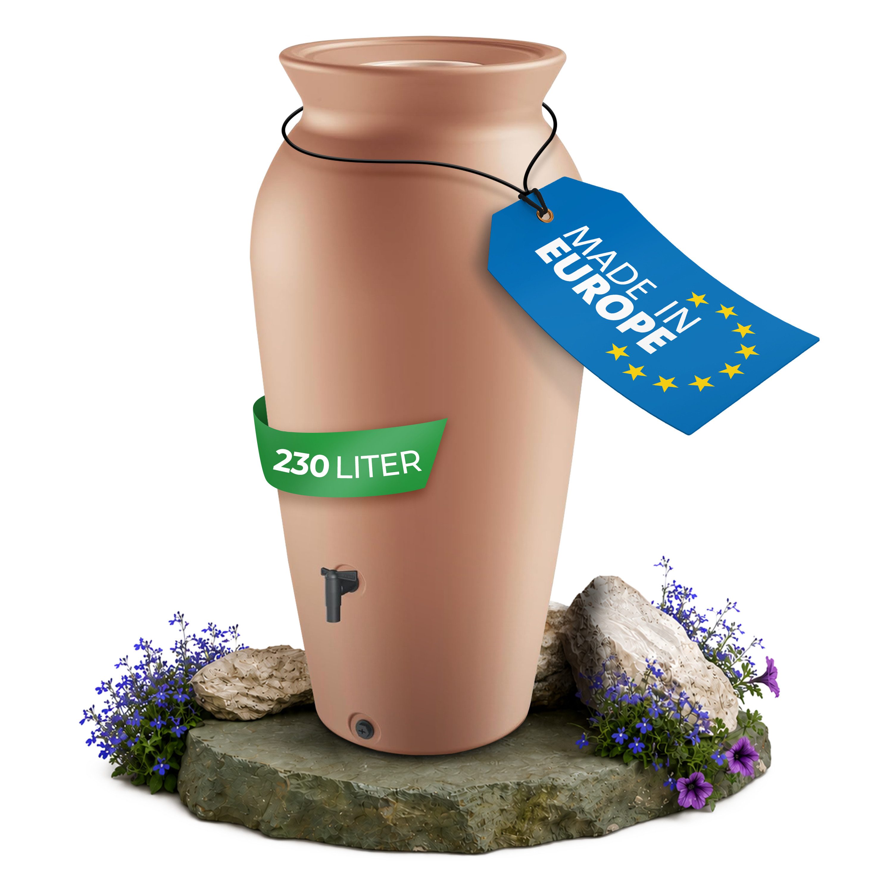 YourCasa Regentonne 120-230 Liter [DropCatcher] mit Filterkorb, 230 l, Frostsicher, Filterkorb, Wasserhahn