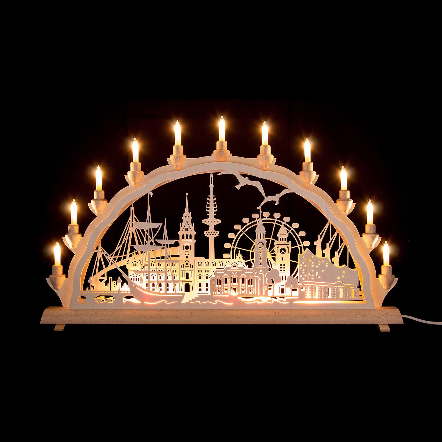 Erzgebirge-Palast Schwibbogen 3D-Doppelschwibbogen Hamburg (68x35cm) von Schlick & Türk