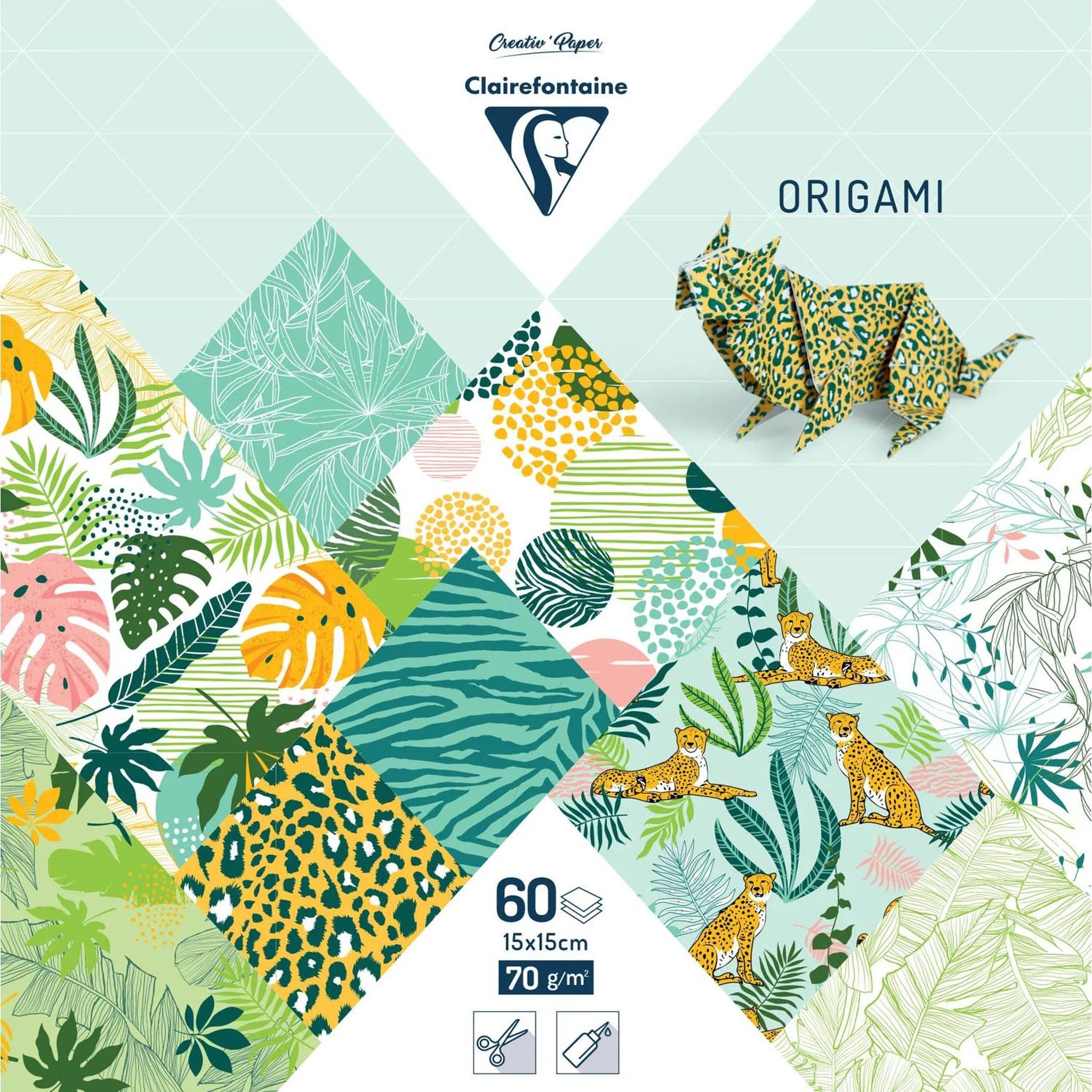 CLAIREFONTAINE Bastelkartonpapier Clairefontaine Origami 60Bl 15x15 exotisch Frische