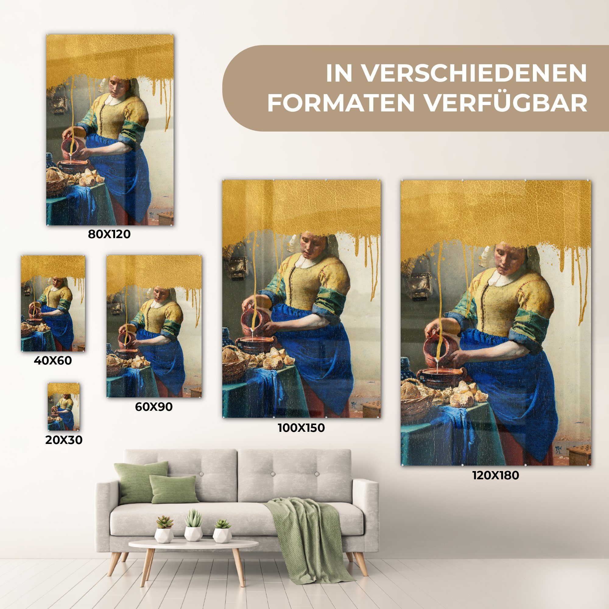 Glasbilder Wanddekoration Glas Acrylglasbild - - auf - auf Glas Wandbild MuchoWow - Gold St), Vermeer, (1 Bilder - Foto Milchmädchen
