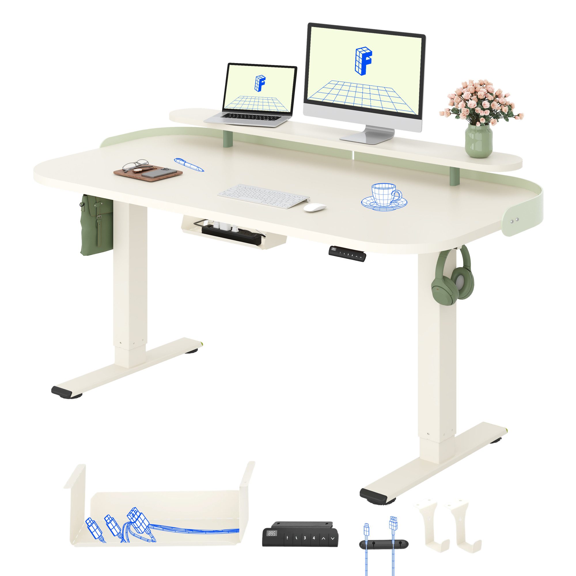 FLEXISPOT Schreibtisch Moderner elektrisch höhenverstellbarer Schreibtisch mit Monitorablage (70–119 cm höhenverstellbar, 6-Tasten Memory-Steuerung, stabiler Stahlrahmen, große Tischplatte 140×80 cm)