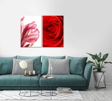 Sinus Art Leinwandbild 2 Bilder je 60x90cm Blume Blüte Rose Rot Passion Liebe Romantisch