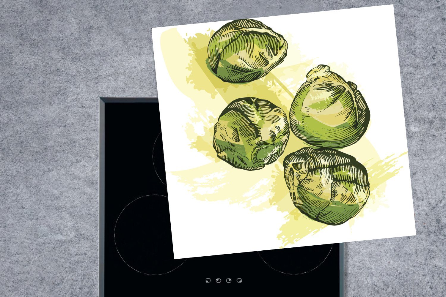 (1 - Aquarell für Ceranfeldabdeckung, - tlg), Sprossen küche 78x78 Arbeitsplatte Vinyl, Gemüse, cm, Herdblende-/Abdeckplatte MuchoWow