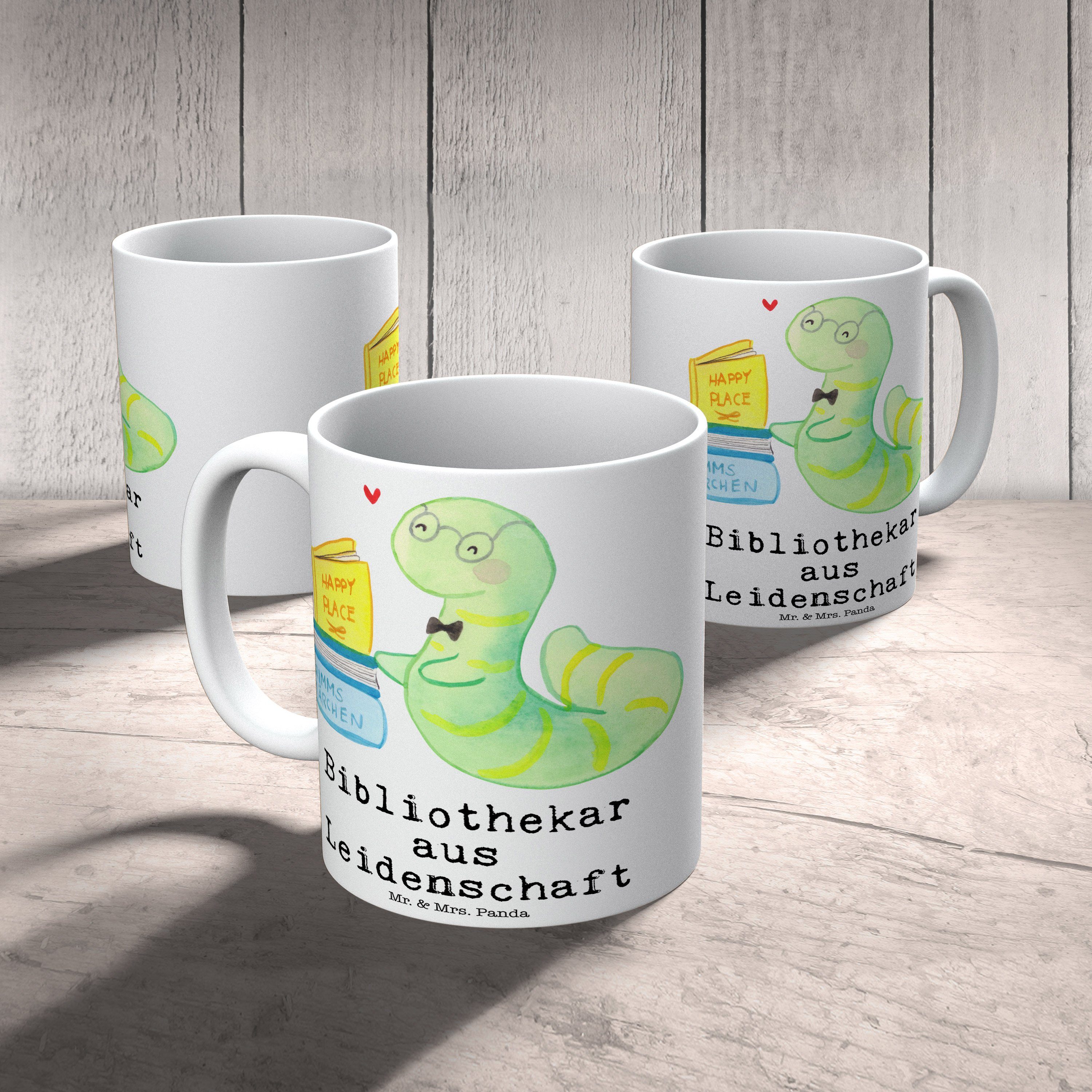 Geschenk, Leidenschaft Weiß Tasse Bücherliebe, aus - Panda Mrs. & Mr. - Bibliothekar Keramik Kaffeet,