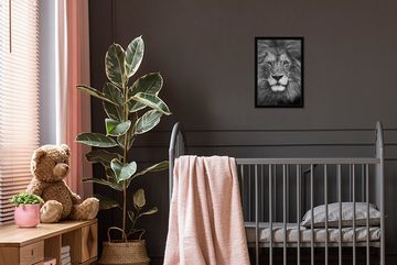 MuchoWow Poster Tierprofil Persischer Löwe in schwarz und weiß, (1 St), Gerahmtes Poster, Wanddeko, Bilder, Wandposter, Schwarzem Bilderrahmen