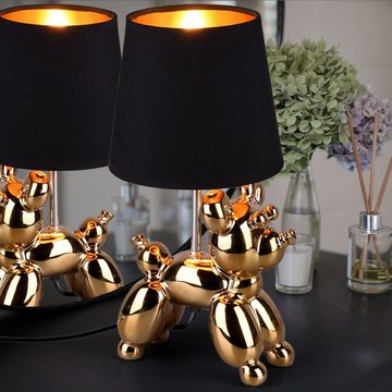 etc-shop LED Tischleuchte, Leuchtmittel inklusive, Warmweiß, Keramik Tisch Lampe GOLD Hunde Design Wohn Zimmer Textil Lese-