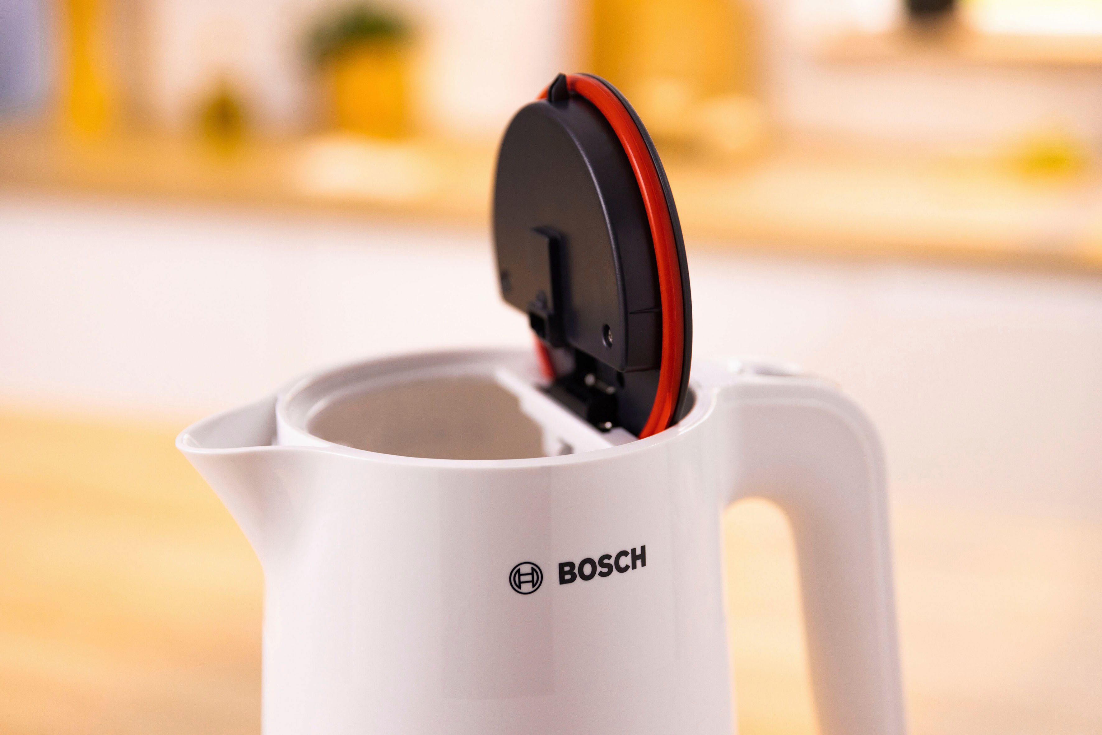 BOSCH Wasserkocher MyMoment TWK2M161, Abschaltautomatik, Überhitzungschutz, Tassenanzeige, 1,7 l, 2400 W, Stiftung Warentest Testsieger (2,2) Ausgabe 03/2025, weiß matt