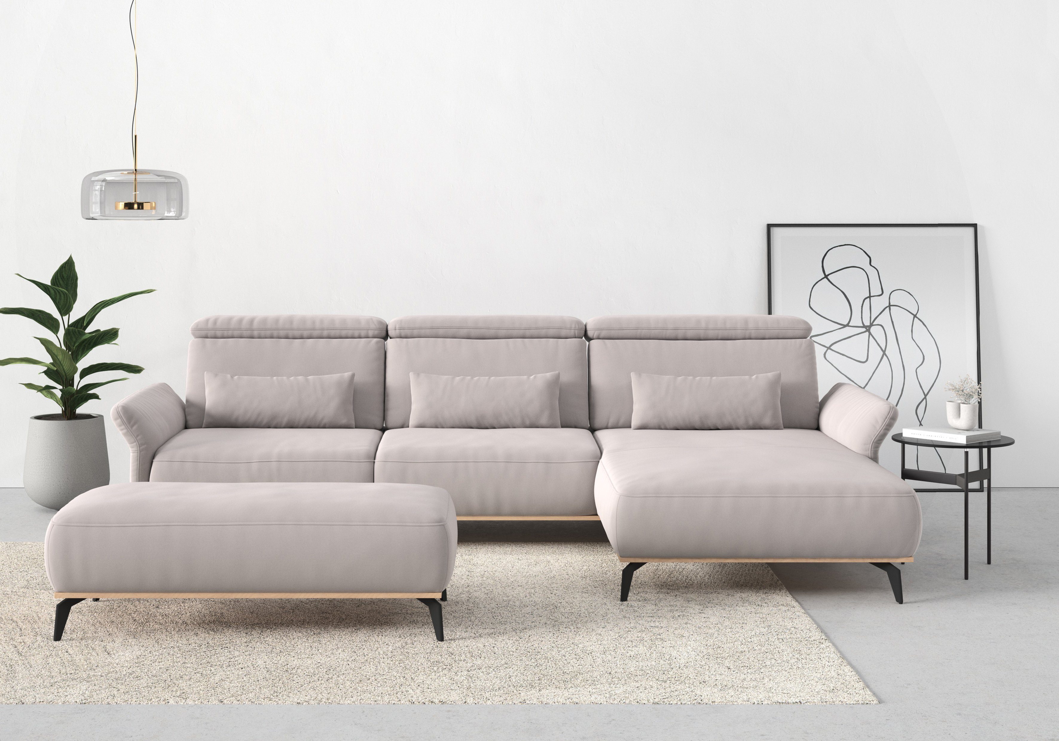 Home affaire Ecksofa Fjord L-Form, massiv, wahlweise mit Armlehnfunktion, Kopf- Sitztiefenverstellung