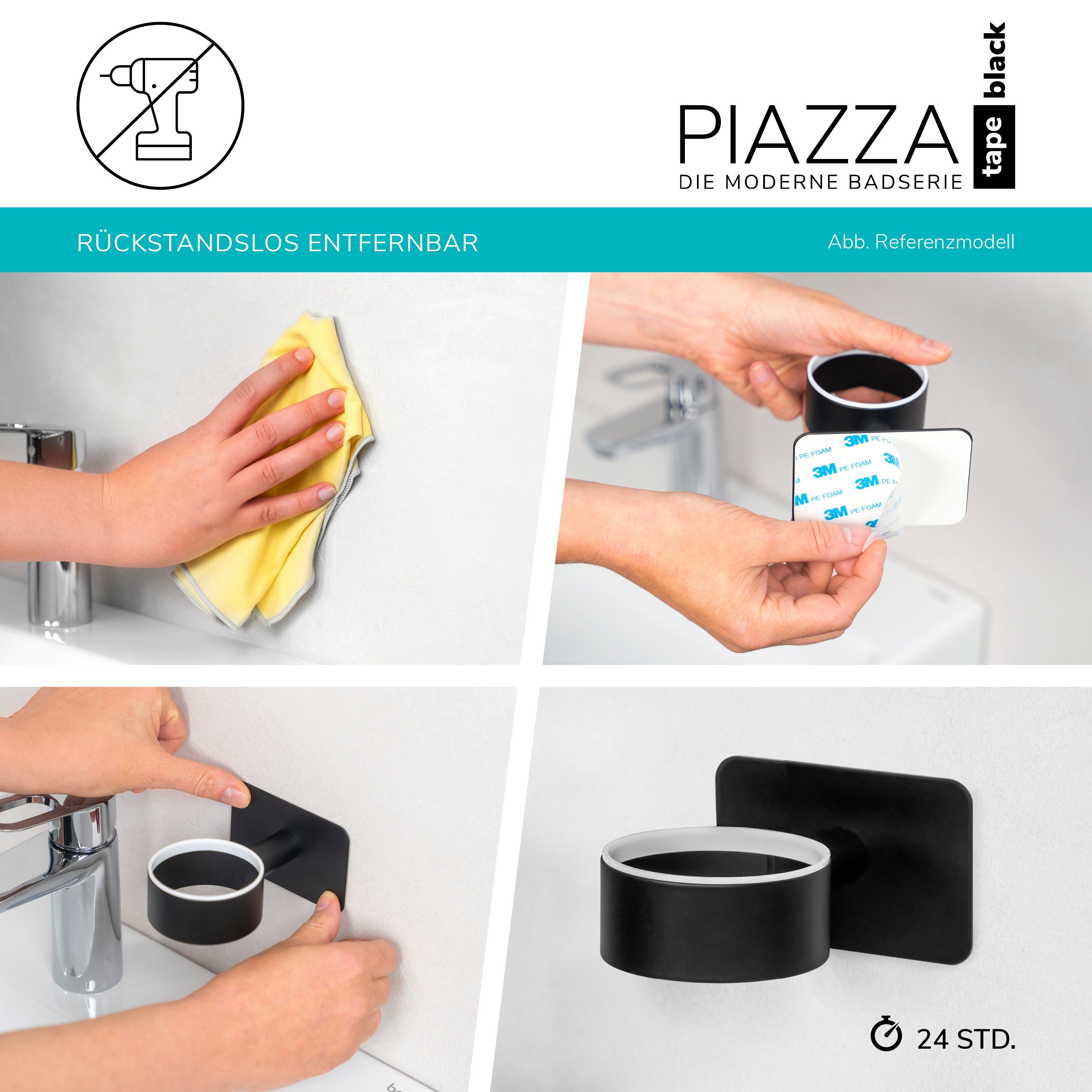 & Toiletten, - BLACK Glas PIAZZA handelsübliche WC-Reinigungsbürste Edelstahl, bremermann matt schwarz, Bad-Serie (Stück), TAPE