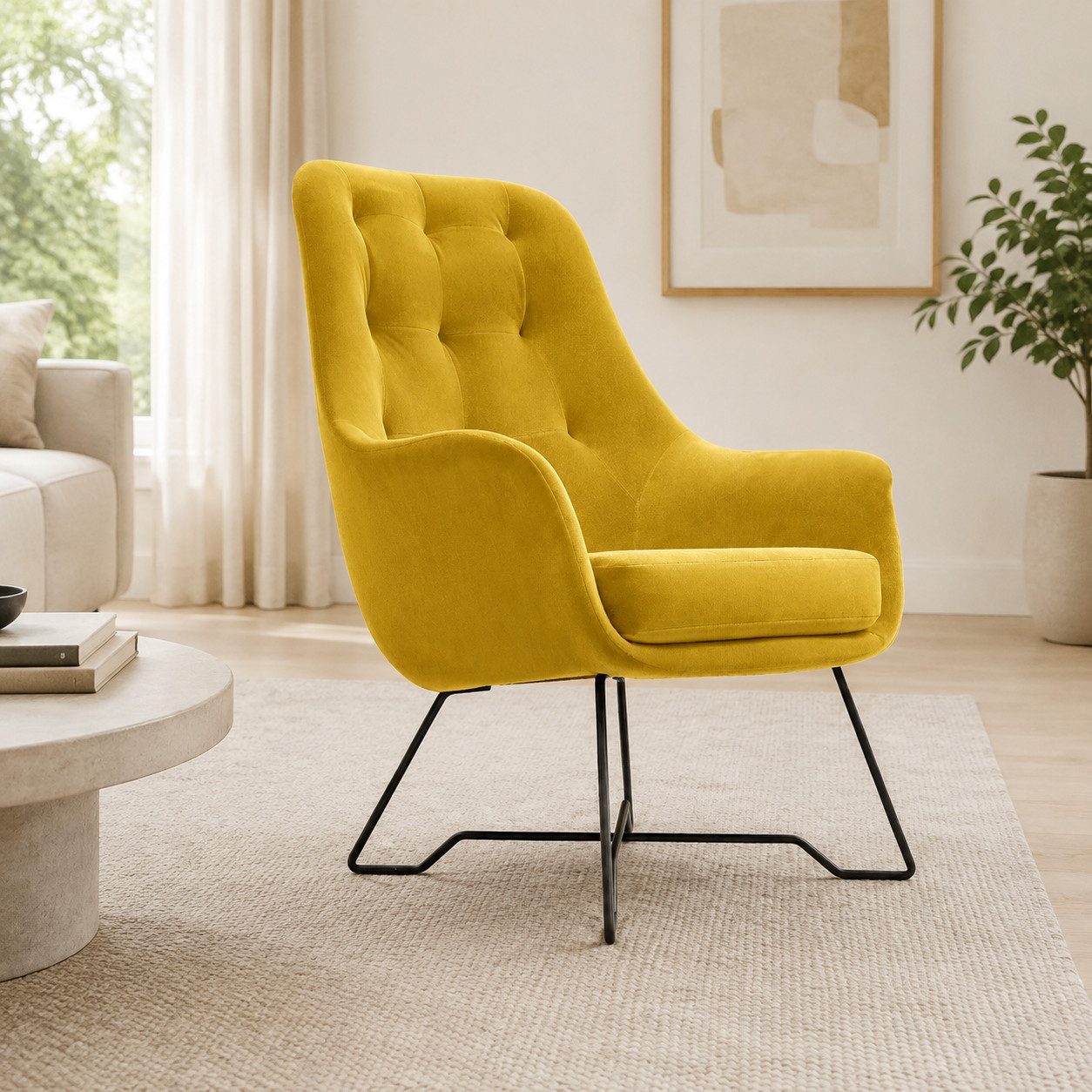 Goldstoff Sessel Polstersessel Wohnzimmer mit PUR-Schaum & gepolsterter Rückenlehne (Relaxsessel Einzelstück, 1-St., Polstersessel Komfortzone), Lesesessel Komfortsessel für Wohnbereich mit bequemer Polsterung