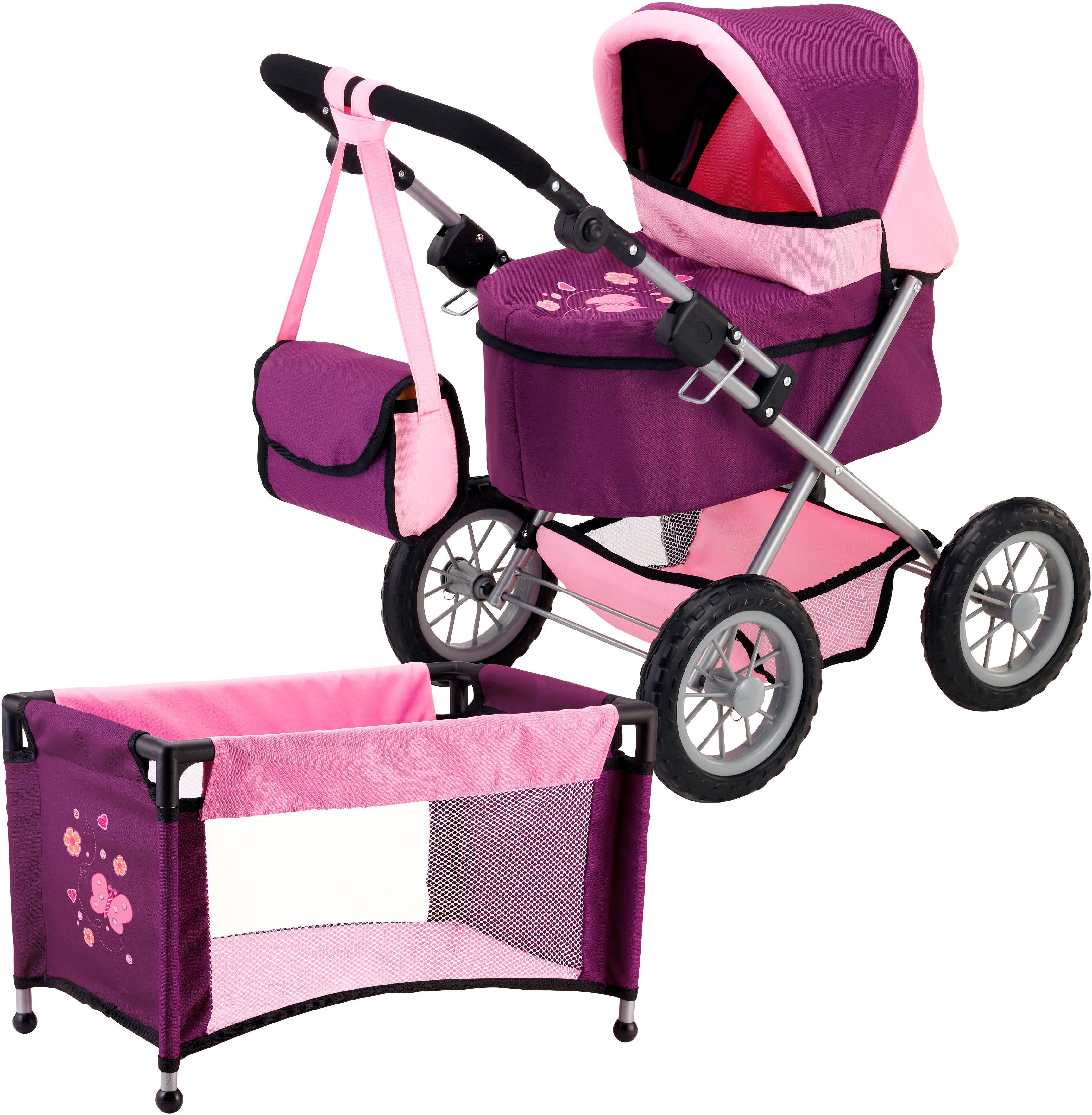 Bayer Puppenwagen Trendy, (3-tlg), inklusive Puppen-Reisebett und Umhängeta günstig online kaufen