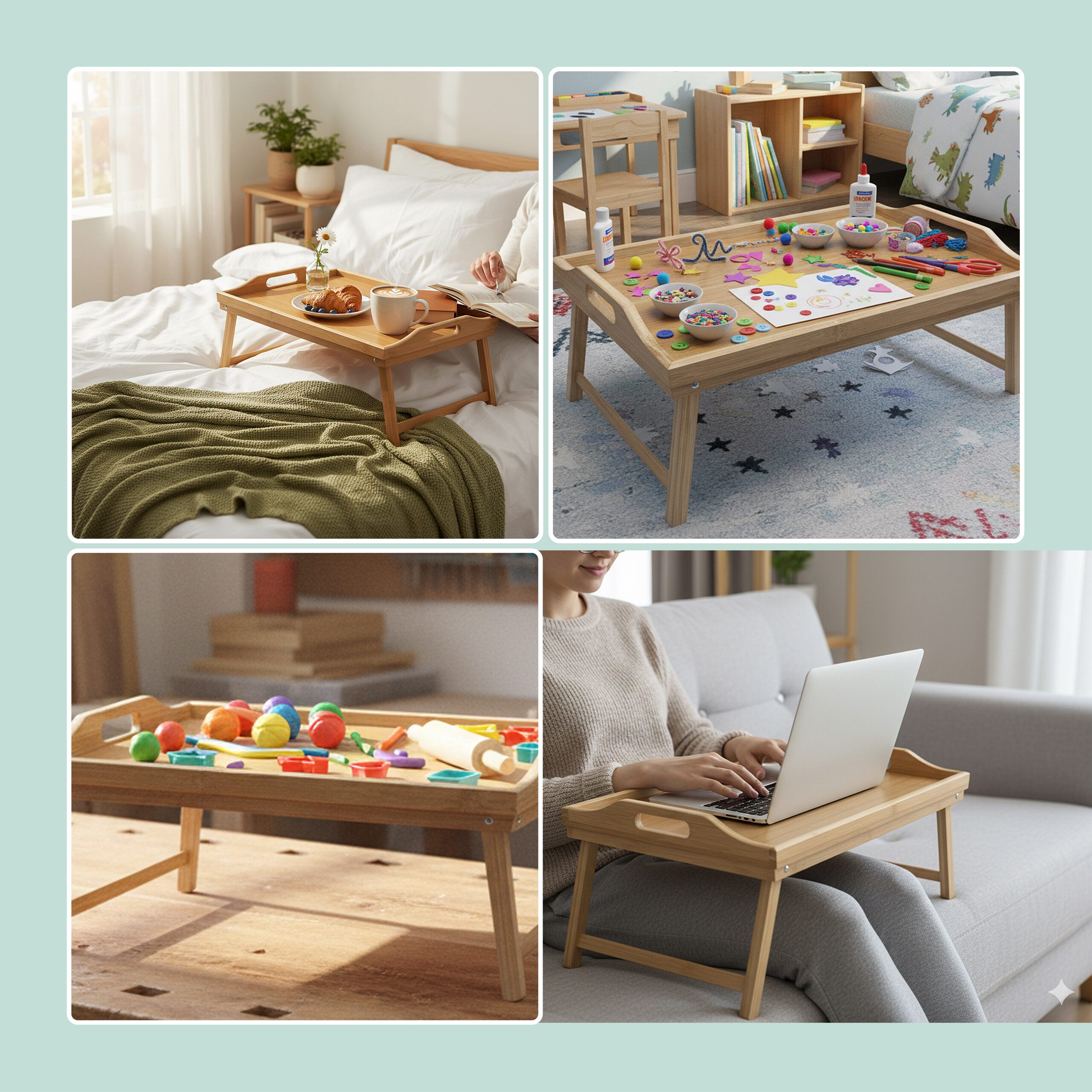 relaxdays Tabletttisch Betttablett aus Bambus (1-St), braun – Bild 3 von 5