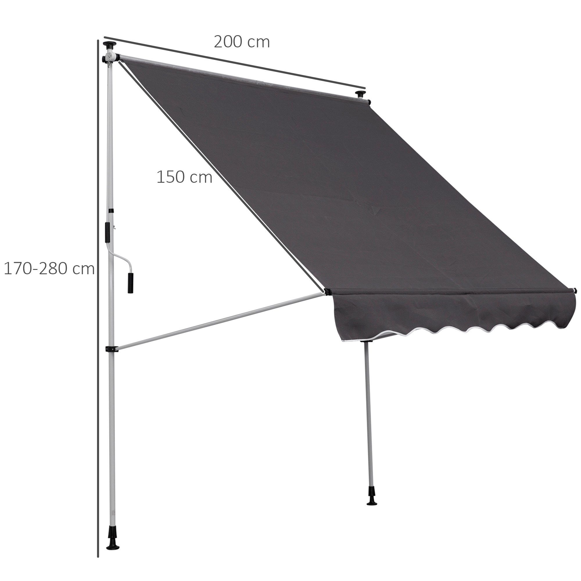 Outsunny Markise Balkonmarkise 150cm breit Terrassenmarkise für Terrasse Veranda (Klemmmarkise, 1-St., Gelenkarmmarkise) für Garten, Balkon, Grau