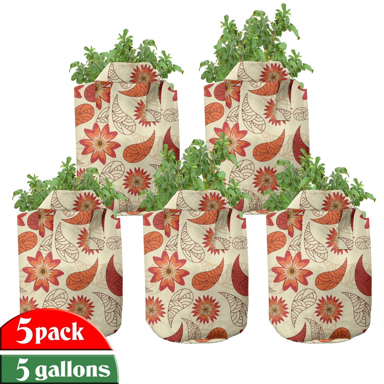 Abakuhaus Pflanzkübel hochleistungsfähig Stofftöpfe mit Griffen für Pflanzen, Blumen Red Retro Mohnblumen-Blumen | Pflanzkübel