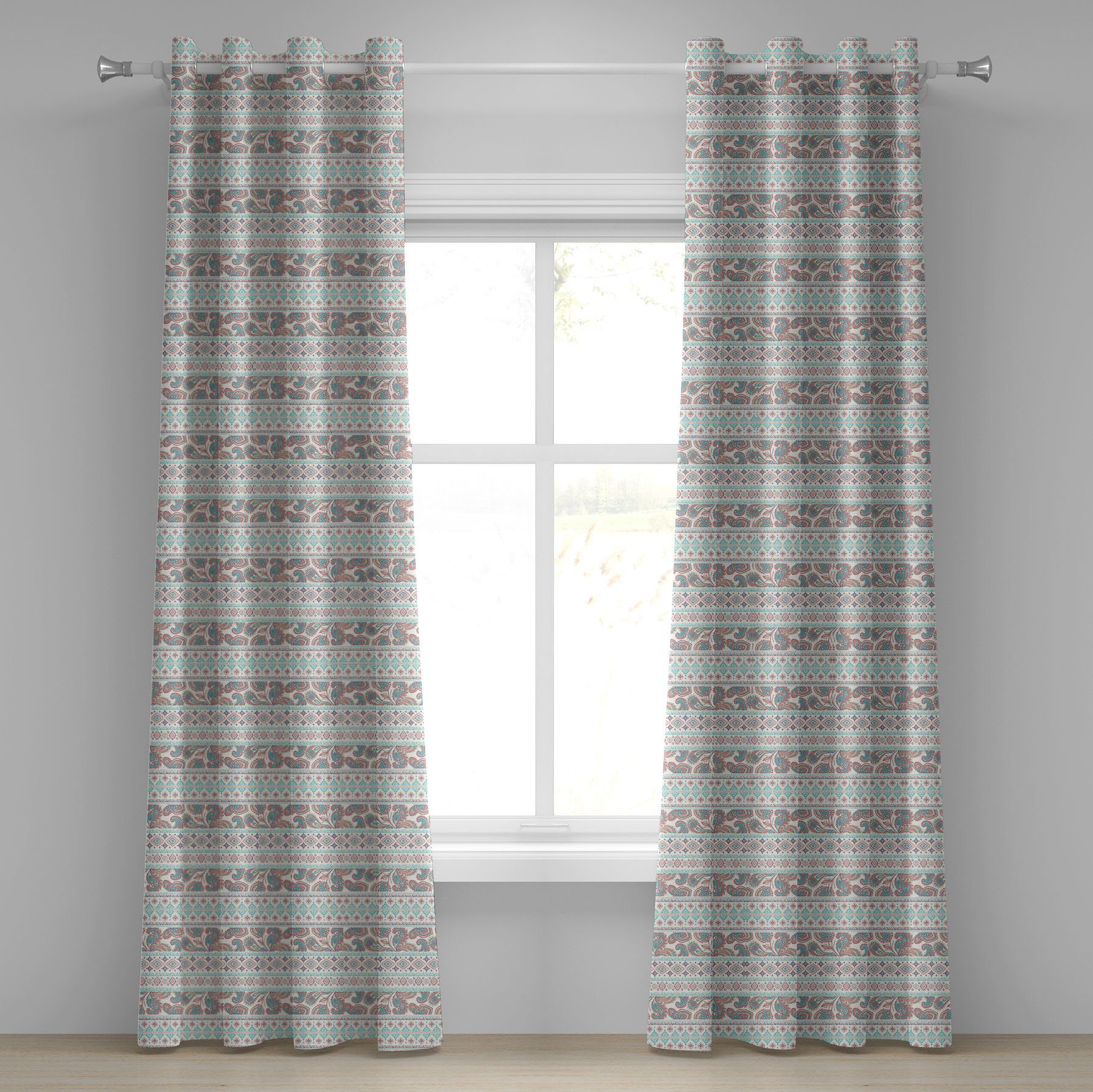 Gardine Dekorative 2-Panel-Fenstervorhänge für Schlafzimmer Wohnzimmer, Abakuhaus, Stammes Floral Paisley und Aztec
