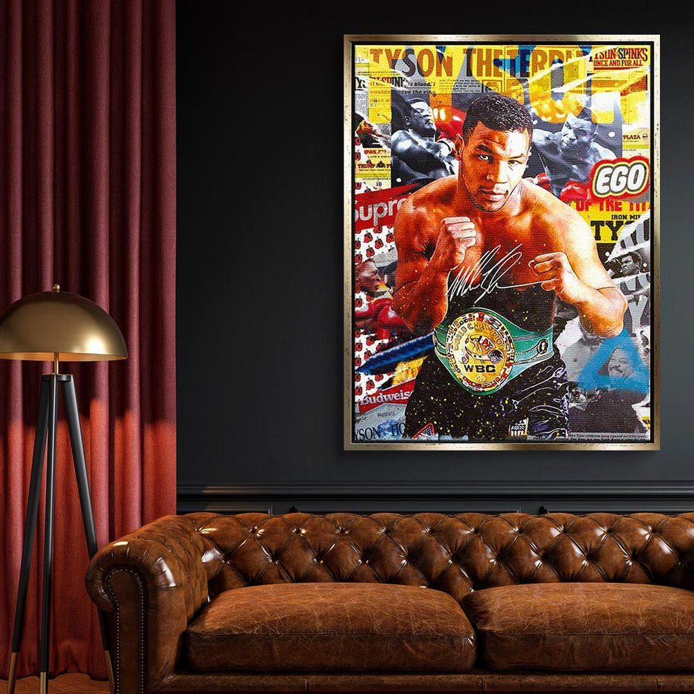 Sport Mike Leinwandbild Leinwandbild Collage Iron Iron Rahmen schwarzer Tyson Mike Pop DOTCOMCANVAS® Art Mike, Boxer