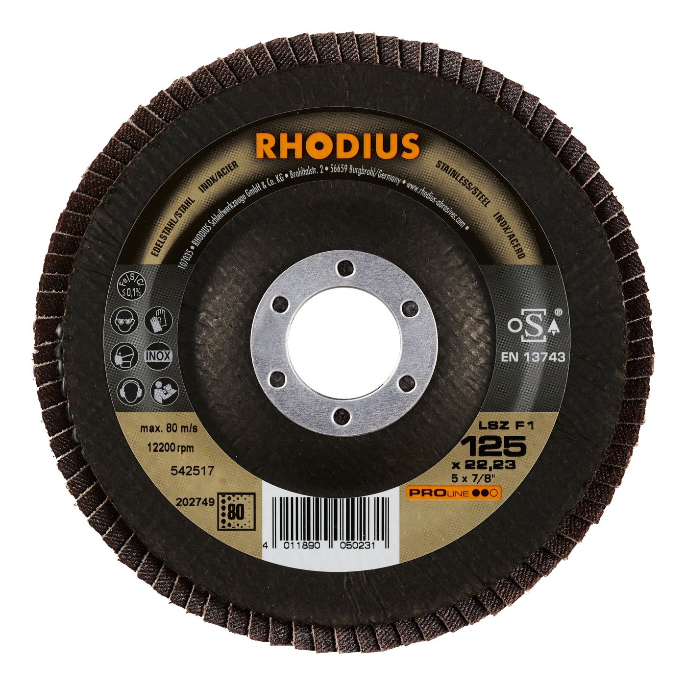 Thumbnail - Rhodius Schleifscheibe PROline LS, PROline LSZ F1 Lamellenschleifscheibe - 125 x 22,23 mm