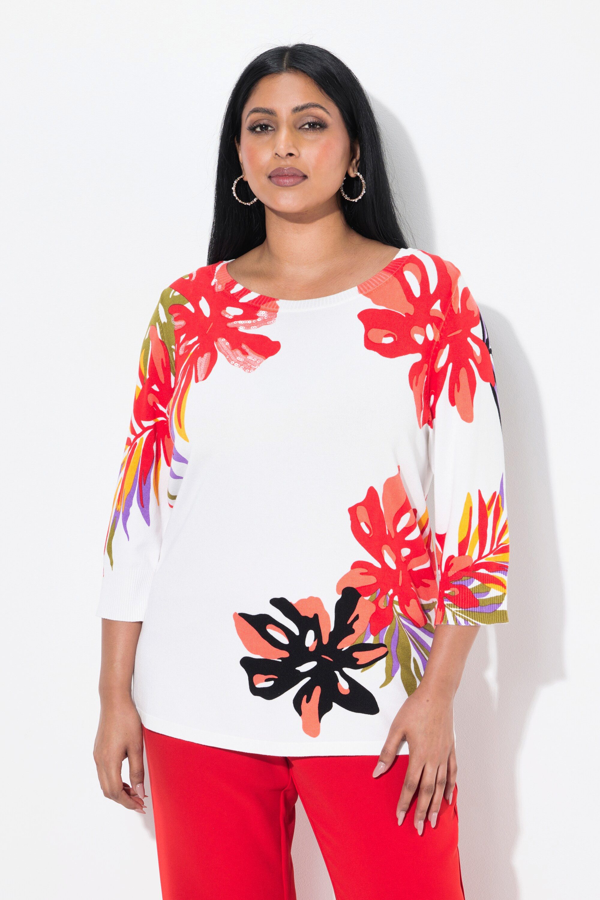 Ulla Popken Strickpullover Pullover Pailletten Rundhals günstig online kaufen