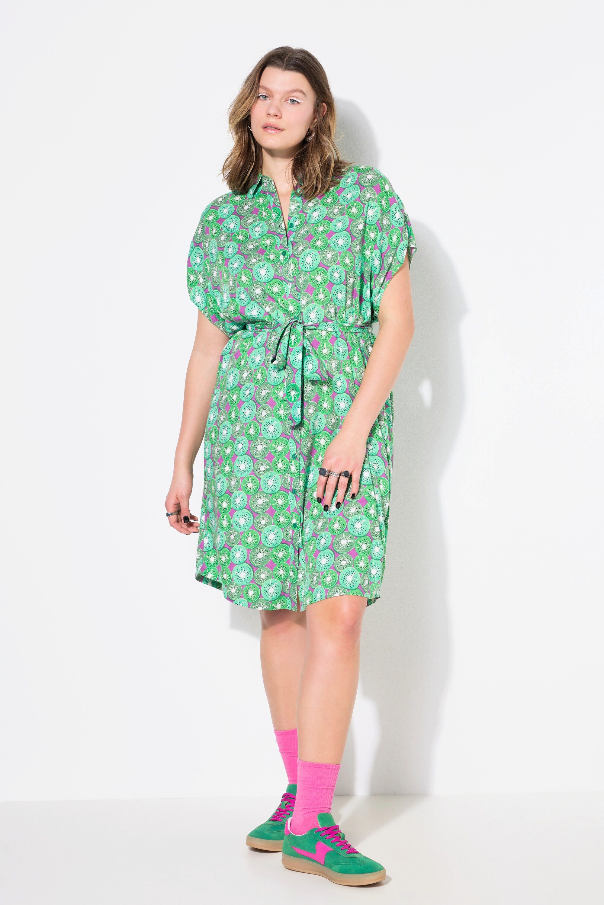 Studio Untold Hemdblusenkleid Hemdblusen-Midikleid Fruits-Print Bindegürtel günstig online kaufen