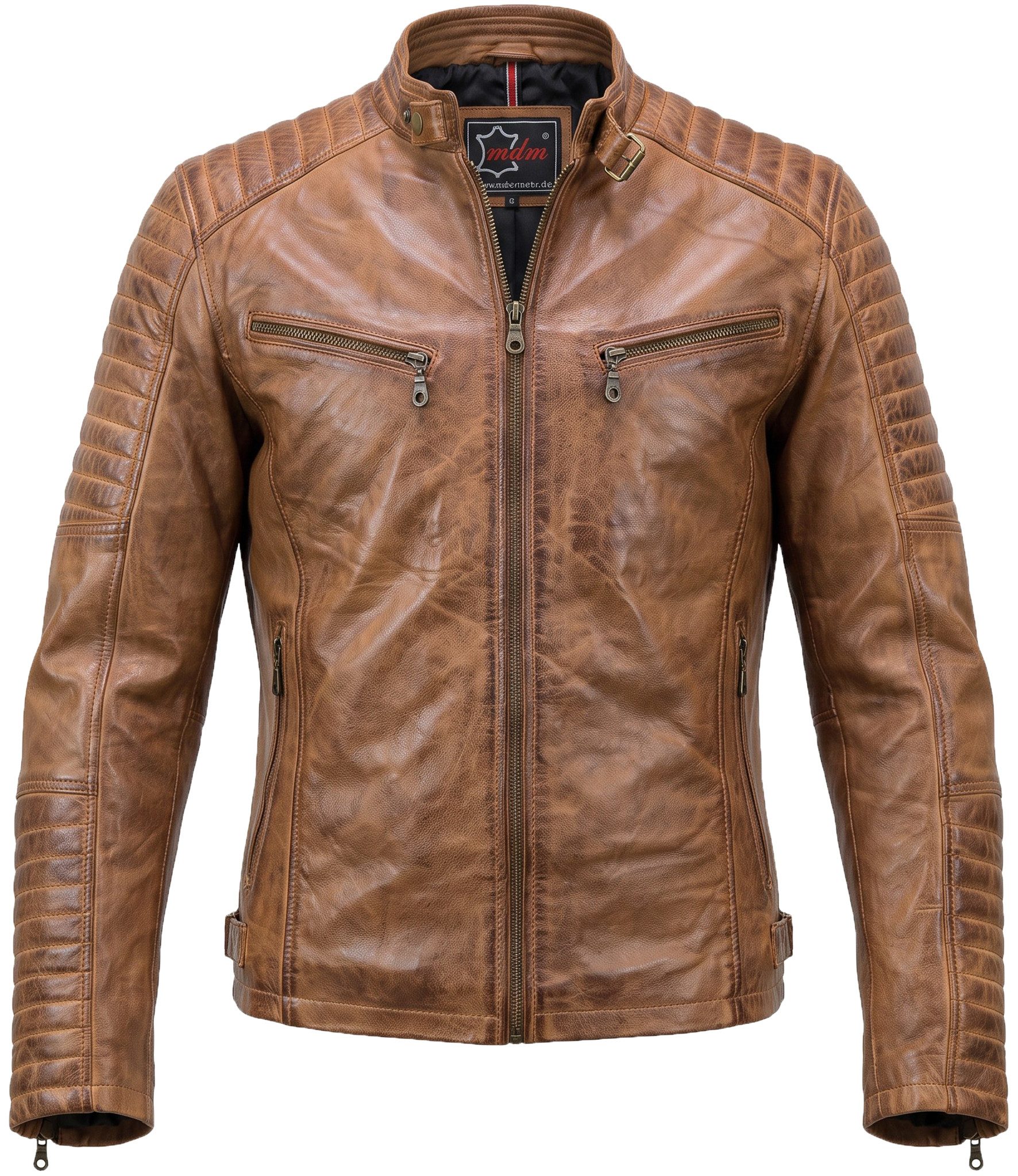 MDM Bikerjacke Herren Lamm Nappa Lederjacke Leichte Sommer Biker Lederjacke