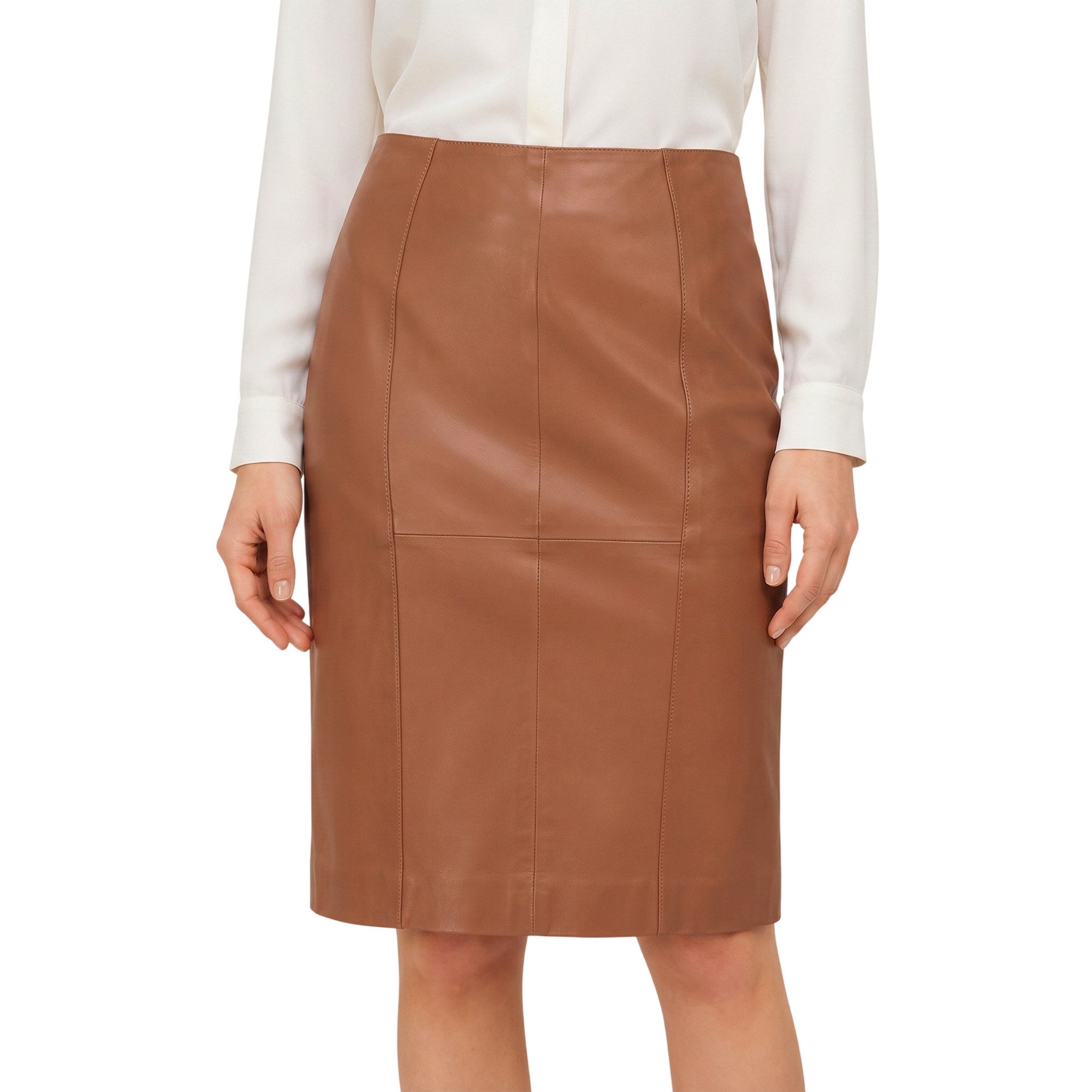 German Wear Lederrock Trend452R Midi Trendiger Midi Lederrock aus Lammnappa Business Rock echtleder