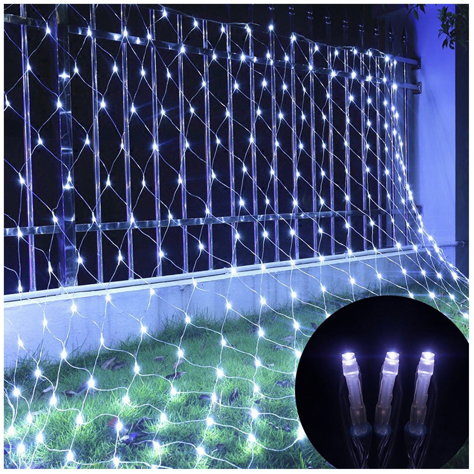 Qualra LED-Lichterkette LED Lichternetz Lichterkette 8 Beleuchtungsmodi, 1.5x1.5M/2x2M/3x2M/6x4M Anschließbar Für Weihnachtsfeier-Dekor
