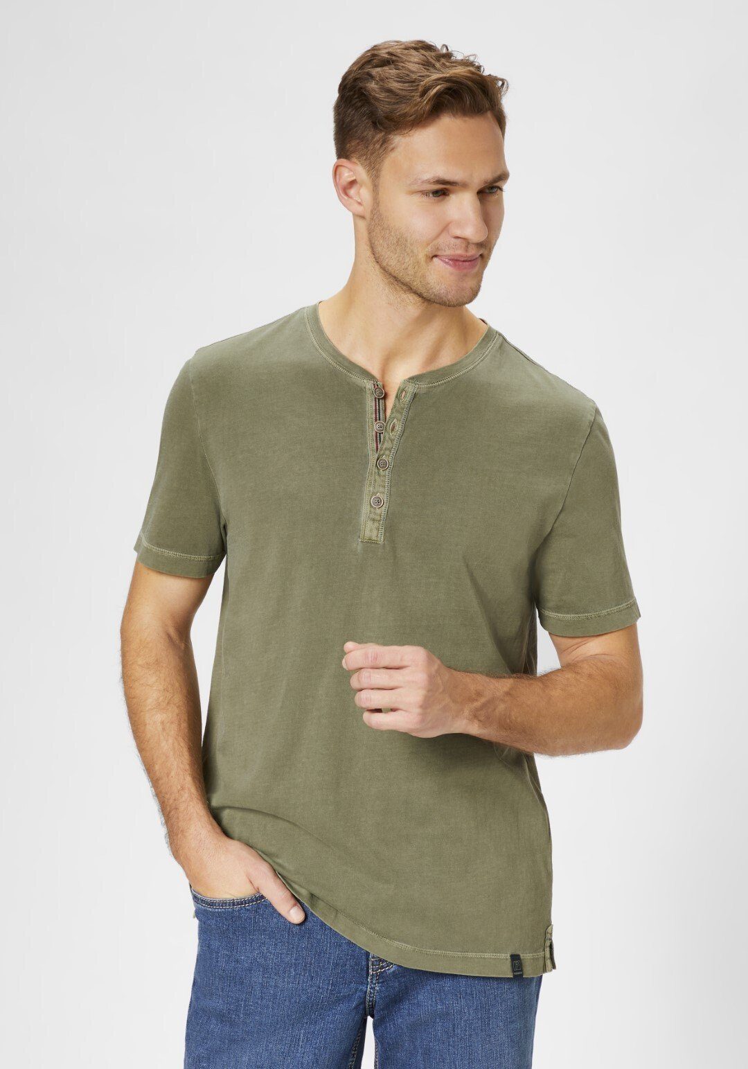 Paddock's Kurzarmshirt Henley Baumwolle dusty olive aus Shirt