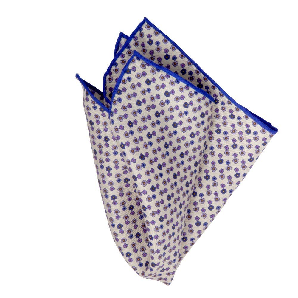 Einstecktuch Seiden-Twill BGENTS Blüten-Muster mit Einstecktuch aus Handrolliertes Royalblau
