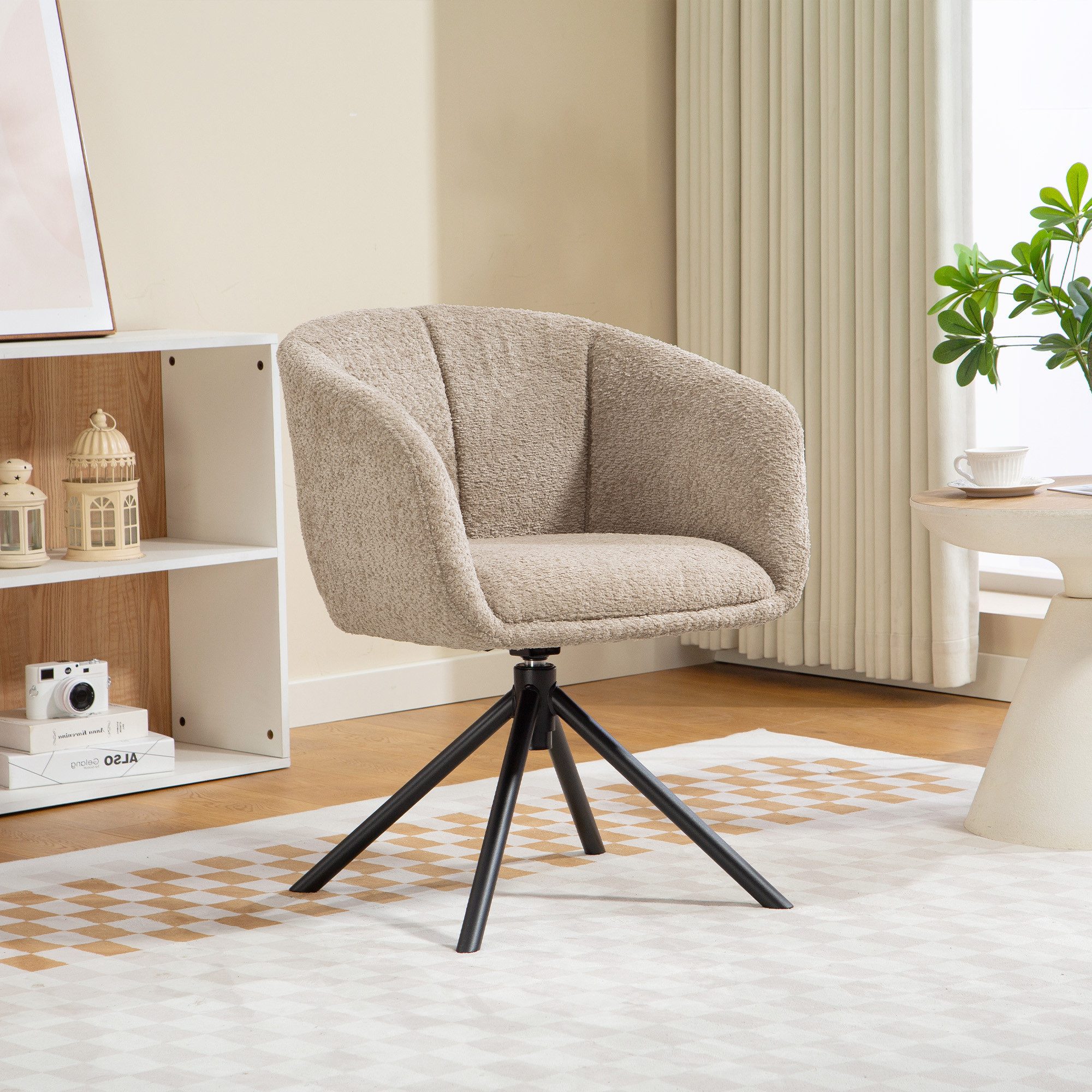 HOMCOM Relaxsessel Sessel Loungesessel mit Metallbeine Lesesessel mit Leinenoptik (Polsterstuhl mit bequemer Sitzschale, 1-St., Drehbarer Akzentstuhl), kuscheliger Bezug, Braun