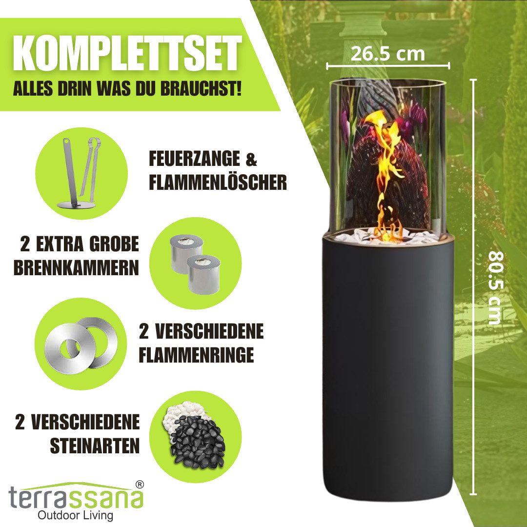 terrassana Echtfeuer-Dekokamin Bio-Ethanol Standkamin für Indoor & Outdoor